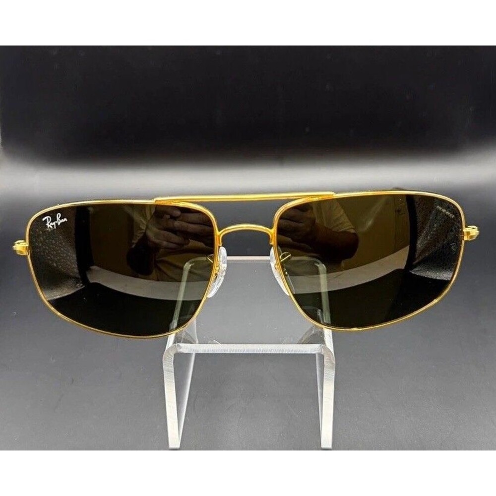 Ray-Ban RB3580 Rectangular Sunglasses Gold Metal Frame Green Glass 58-16 135